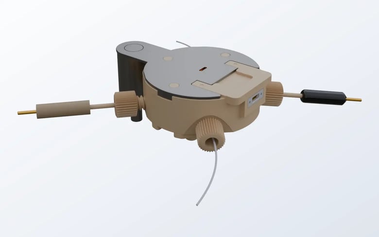 The HydroBolt bulk electrochemical stage with its electrode and flow connections