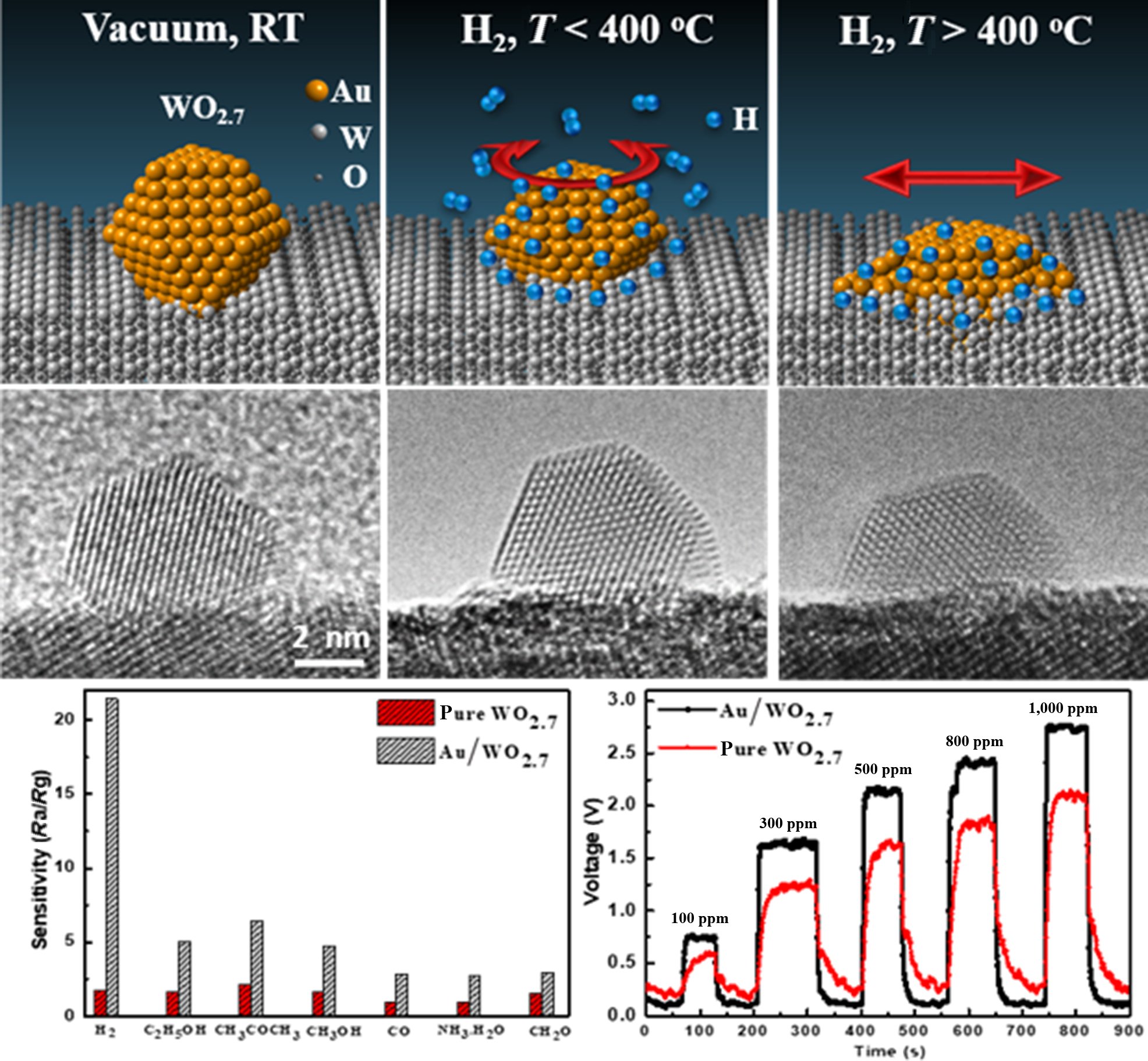 Understanding the structural evolution of Au/WO2.7 compounds in hydrogen atmosphere by atomic scale in situ environmental TEM